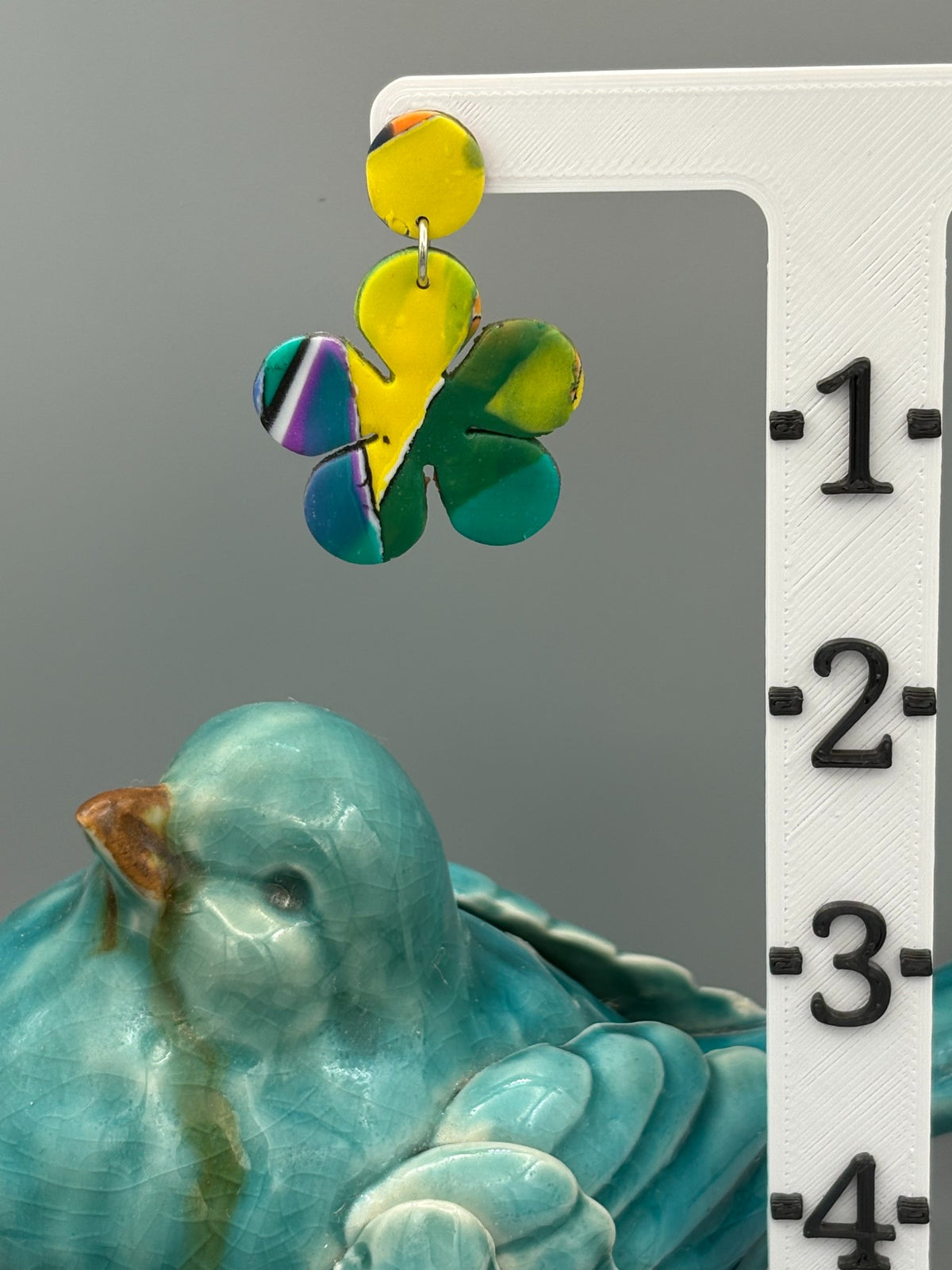Water Colour Flower Dangle Earrings - handcrafted polymer clay earrings by Lakeside Clay