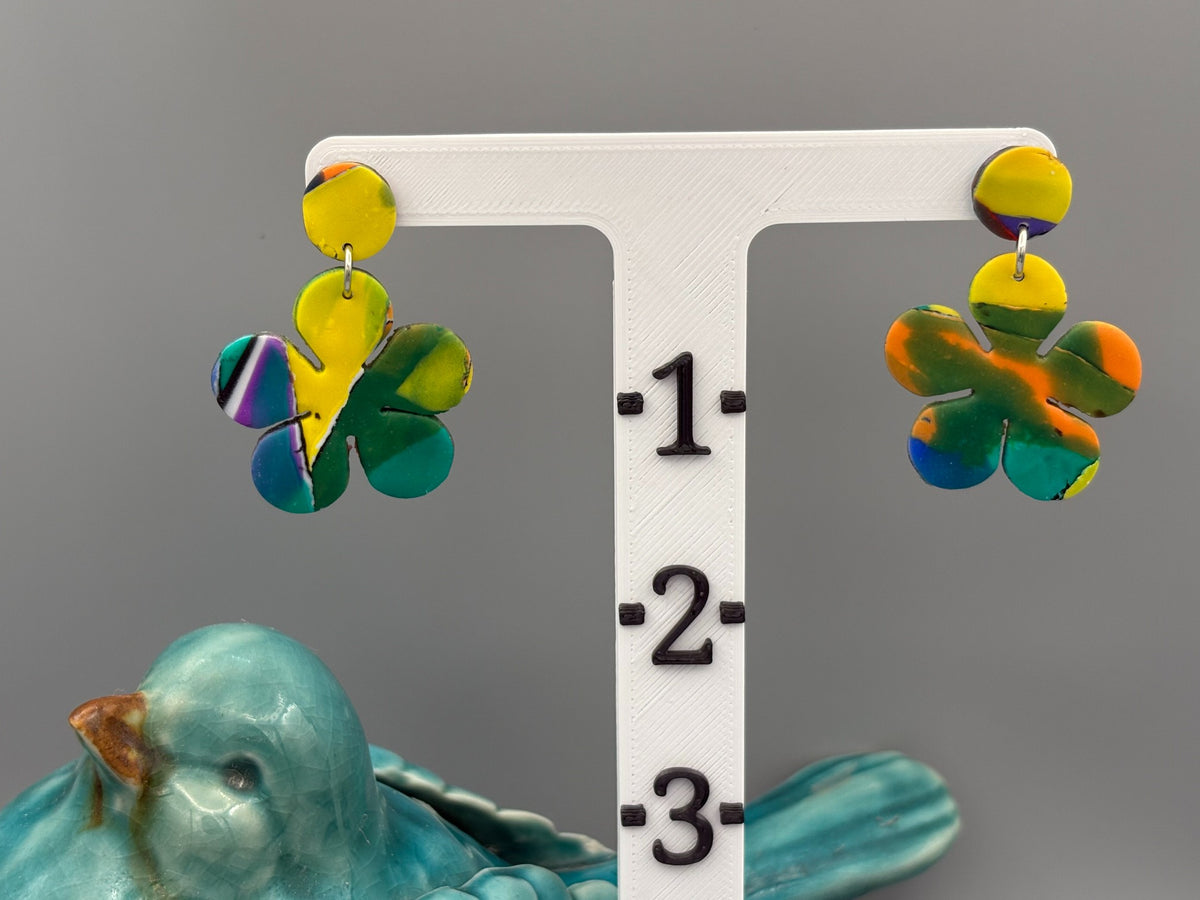 Water Colour Flower Dangle Earrings - handcrafted polymer clay earrings by Lakeside Clay