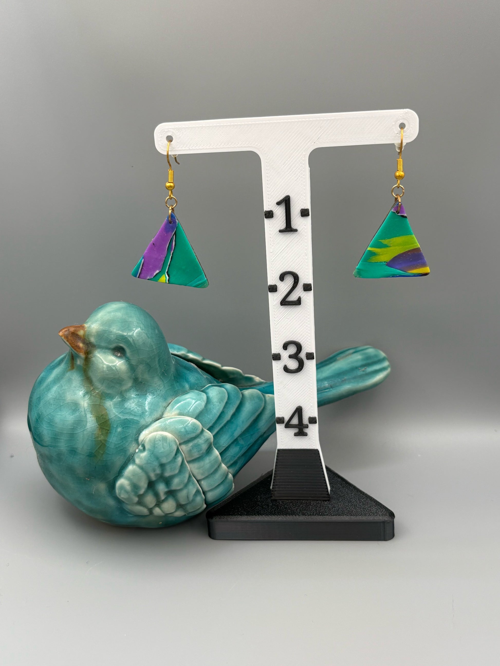 Water Colour Triangle Dangle Earrings - handcrafted polymer clay earrings by Lakeside Clay