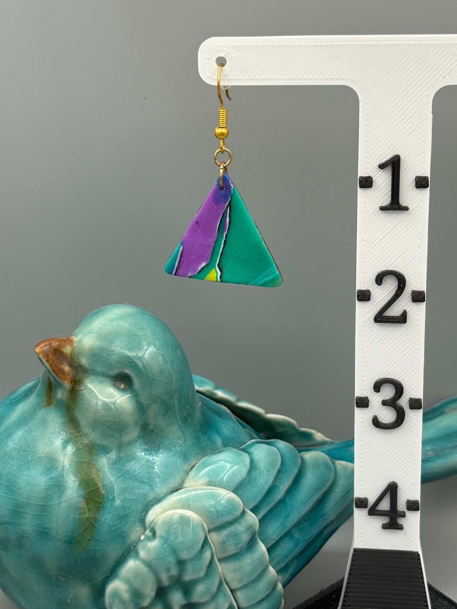 Water Colour Triangle Dangle Earrings - handcrafted polymer clay earrings by Lakeside Clay