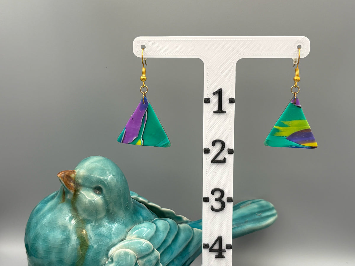 Water Colour Triangle Dangle Earrings - handcrafted polymer clay earrings by Lakeside Clay