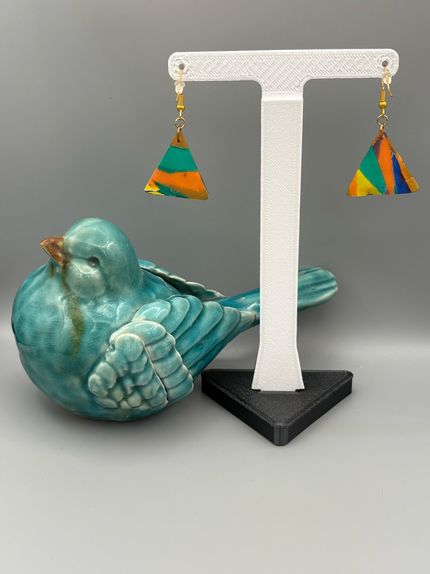 Water Colour Triangle Dangle Earrings - handcrafted polymer clay earrings by Lakeside Clay