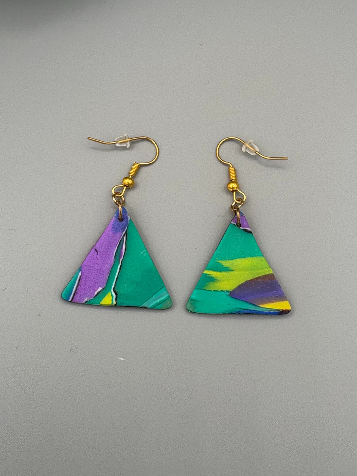 Water Colour Triangle Dangle Earrings - handcrafted polymer clay earrings by Lakeside Clay