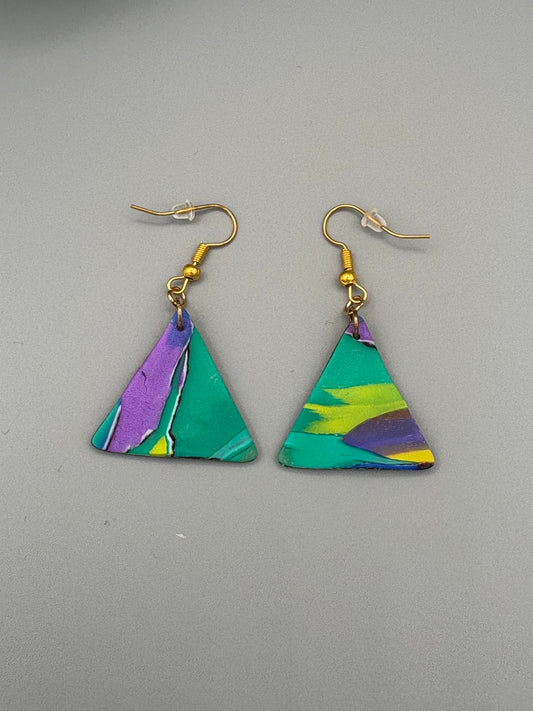 Water Colour Triangle Dangle Earrings - handcrafted polymer clay earrings by Lakeside Clay