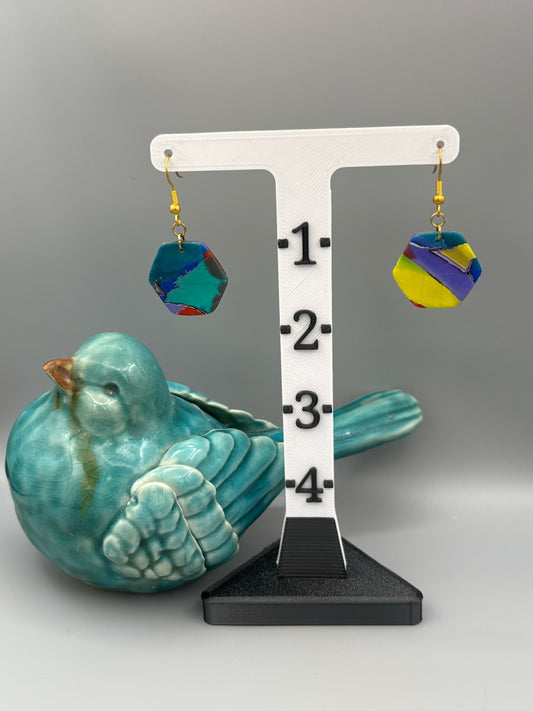 Water Colour Hexagon Dangle Earrings - handcrafted polymer clay earrings by Lakeside Clay