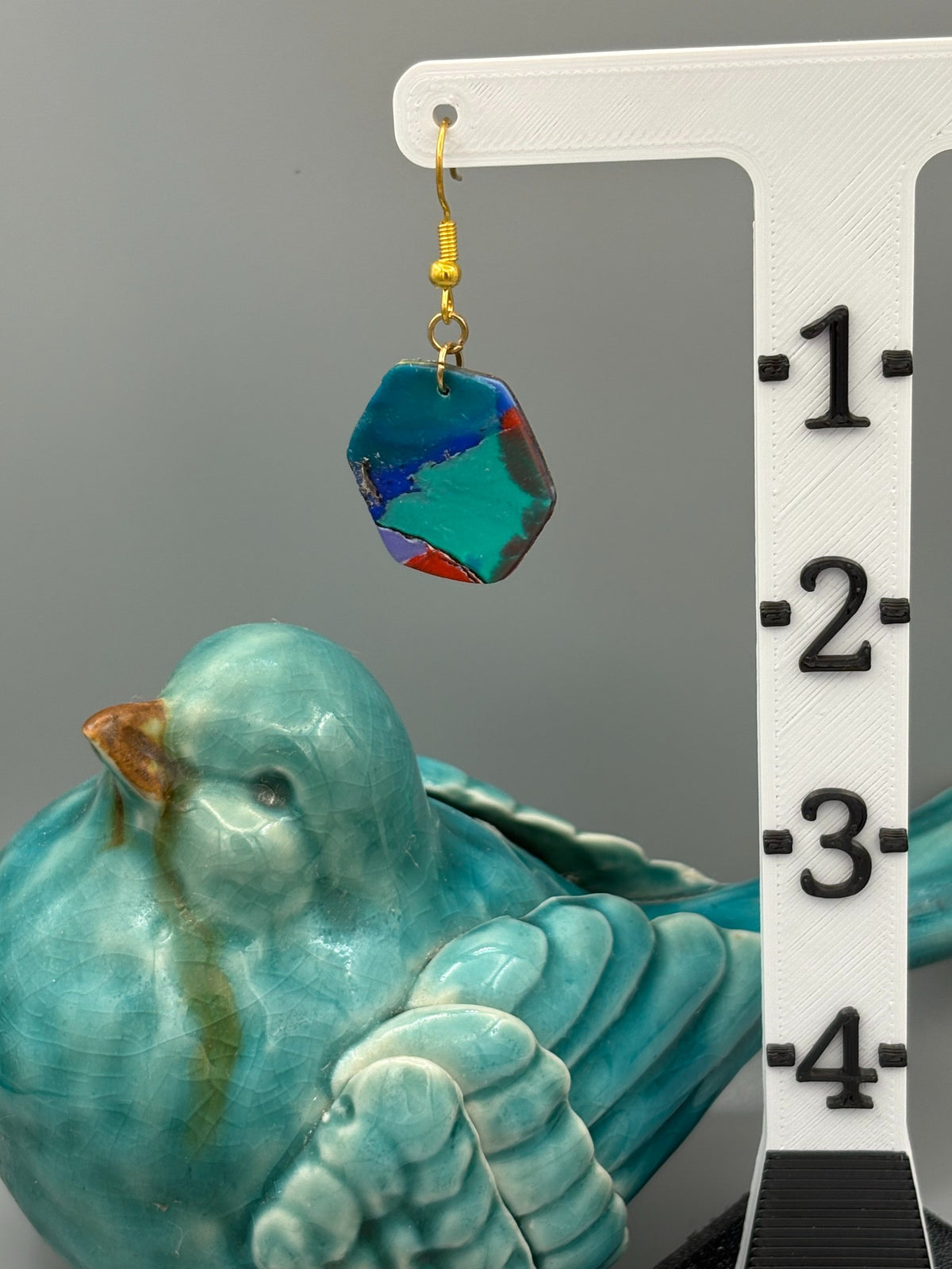 Water Colour Hexagon Dangle Earrings - handcrafted polymer clay earrings by Lakeside Clay