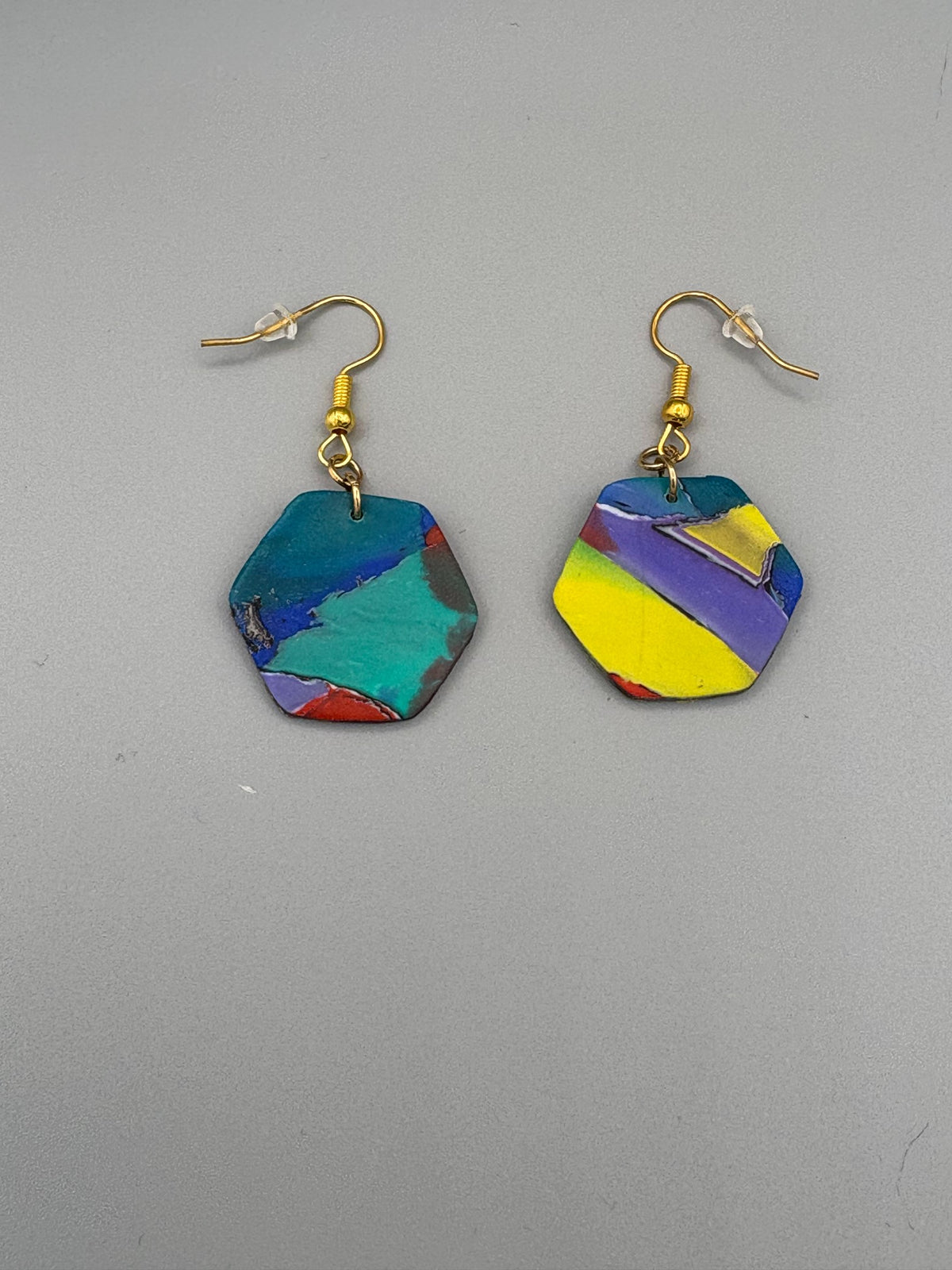 Water Colour Hexagon Dangle Earrings - handcrafted polymer clay earrings by Lakeside Clay
