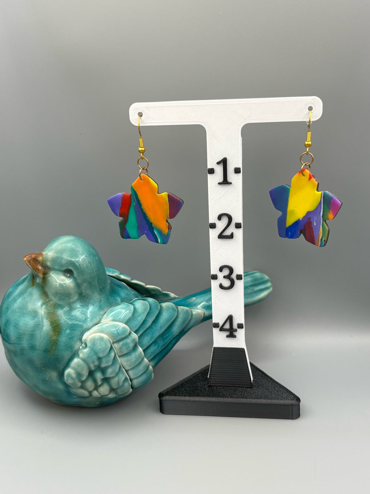 Water Colour Flowers Dangle Earrings - handcrafted polymer clay earrings by Lakeside Clay