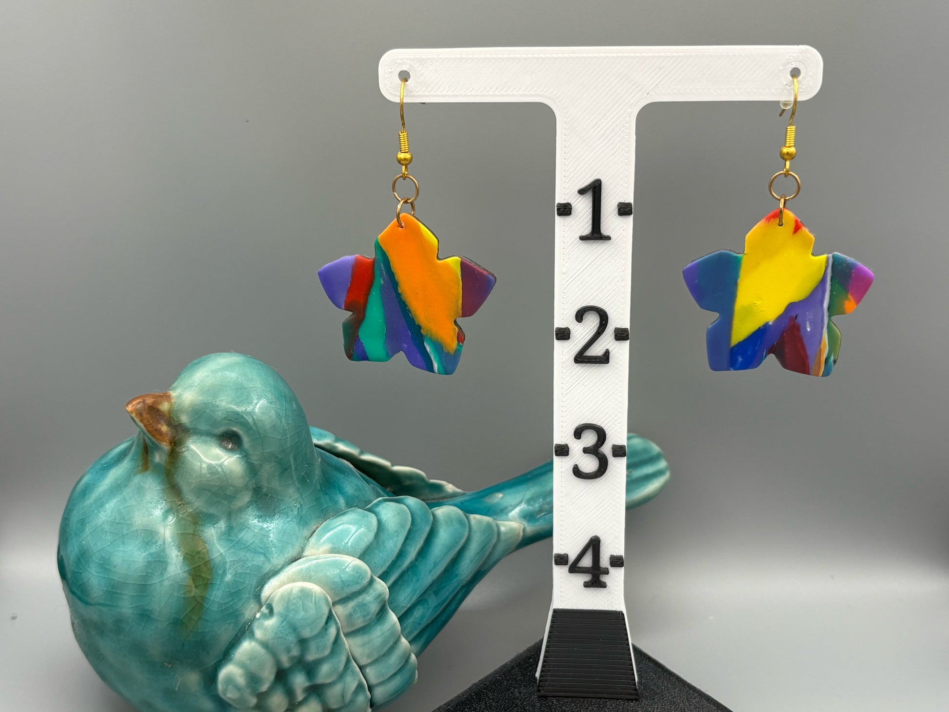 Water Colour Flowers Dangle Earrings - handcrafted polymer clay earrings by Lakeside Clay
