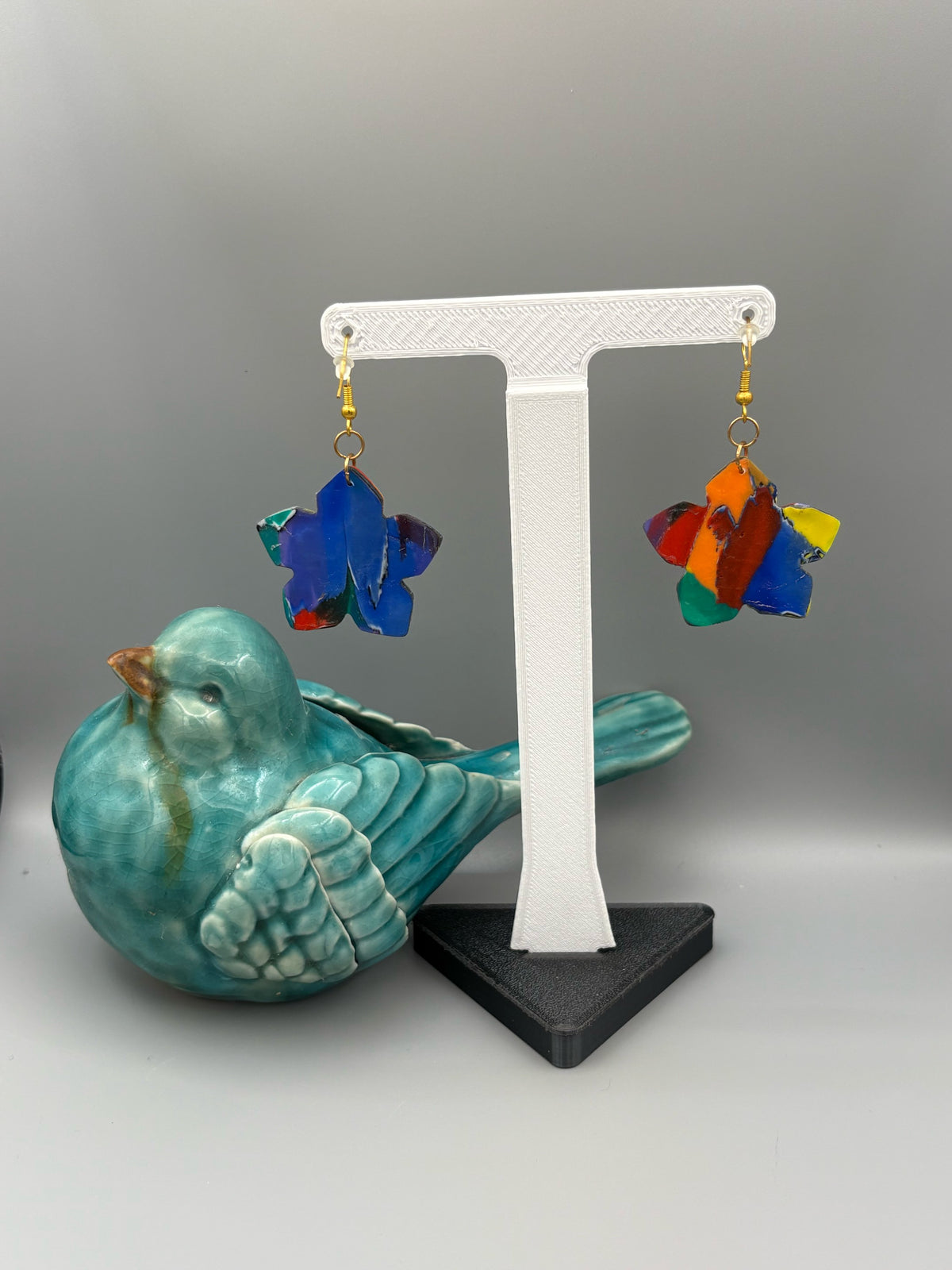Water Colour Flowers Dangle Earrings - handcrafted polymer clay earrings by Lakeside Clay