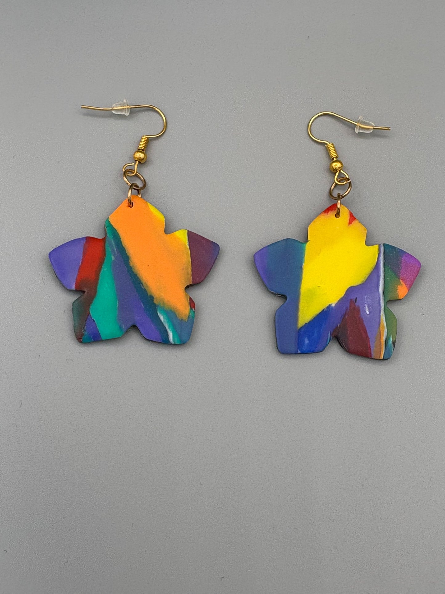Water Colour Flowers Dangle Earrings - handcrafted polymer clay earrings by Lakeside Clay