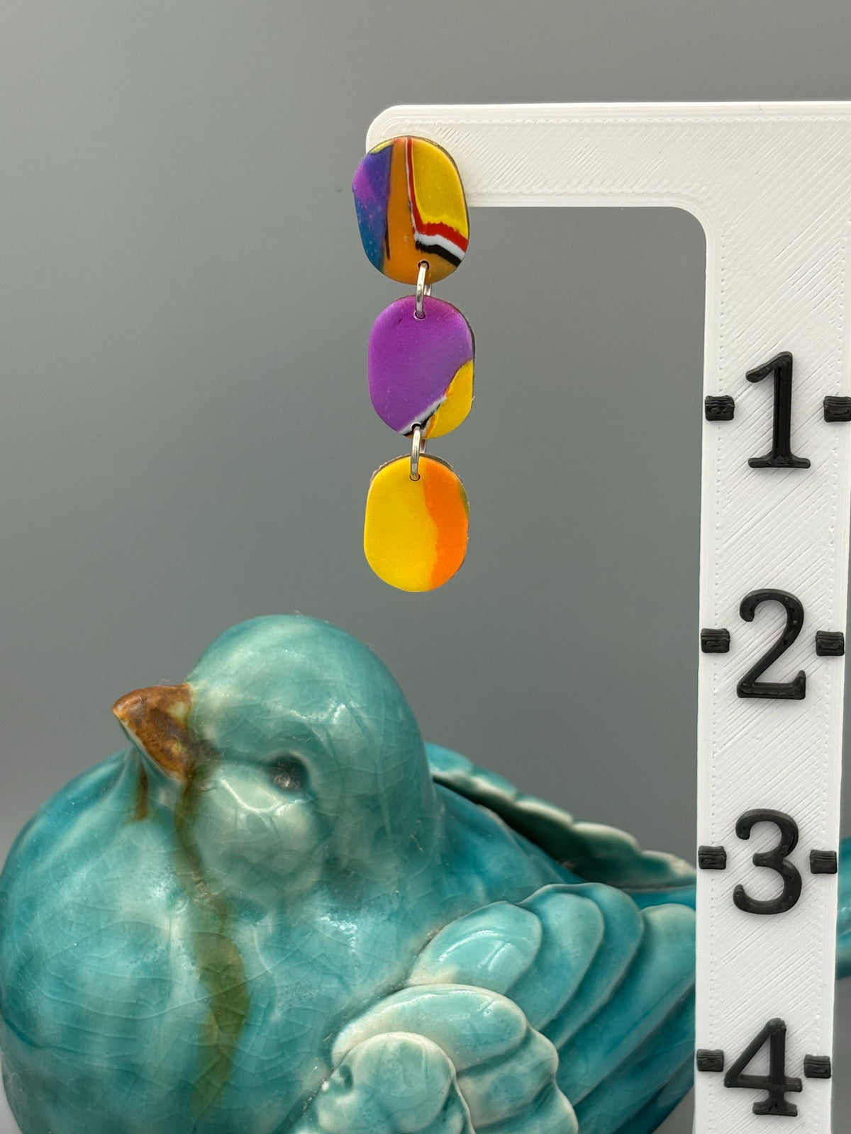 Water Colour Triple Oval Dangle Earrings - handcrafted polymer clay earrings by Lakeside Clay
