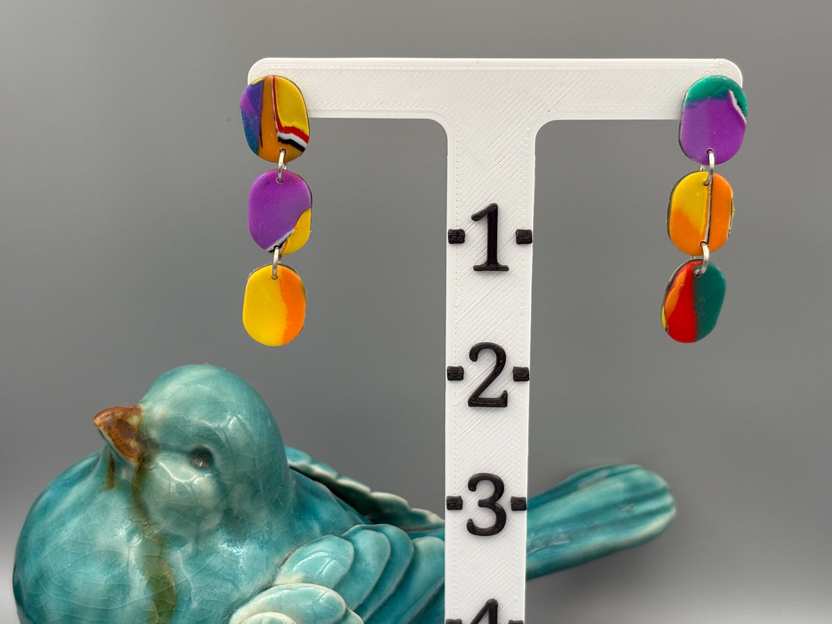 Water Colour Triple Oval Dangle Earrings - handcrafted polymer clay earrings by Lakeside Clay