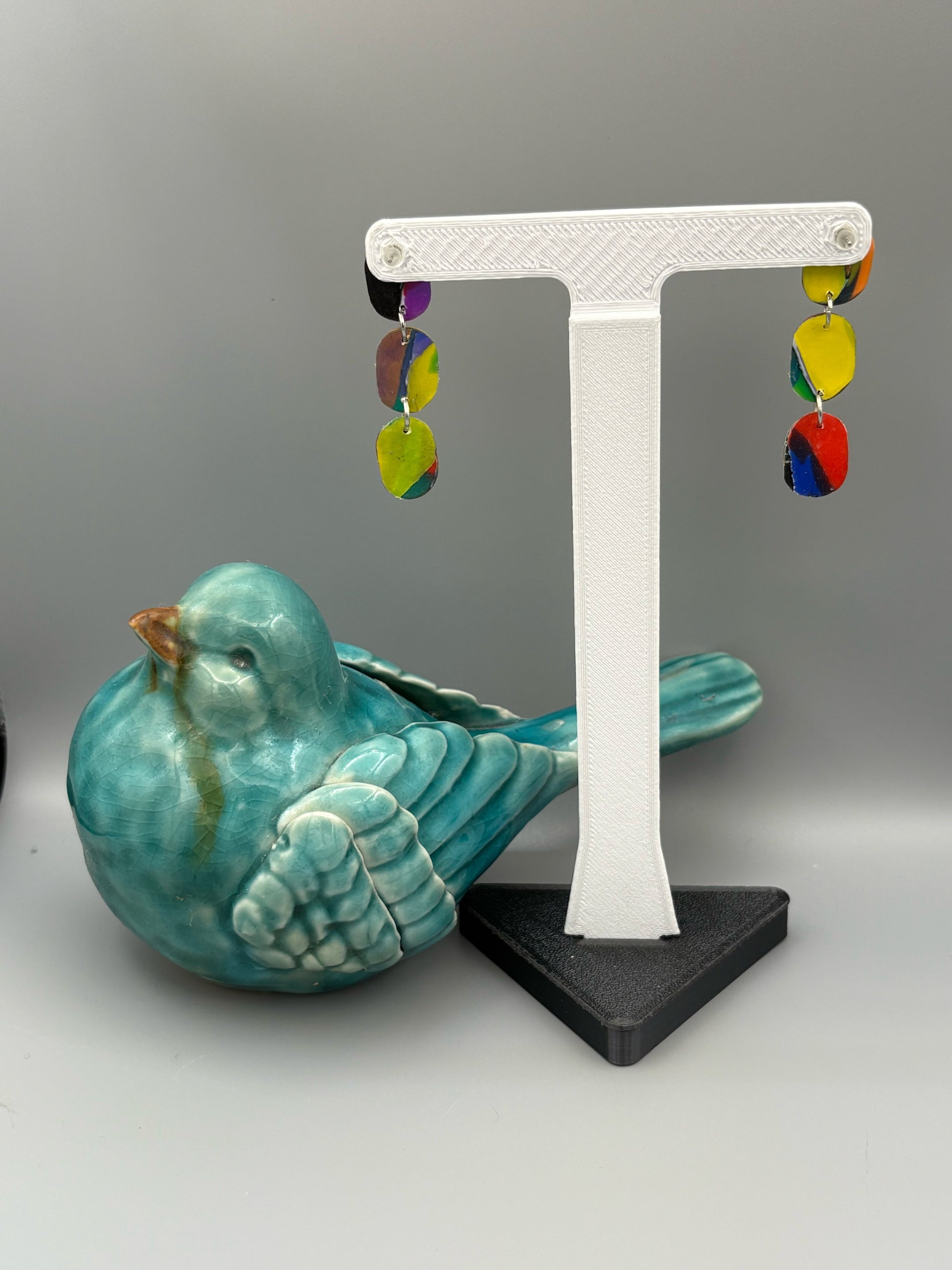 Water Colour Triple Oval Dangle Earrings - handcrafted polymer clay earrings by Lakeside Clay