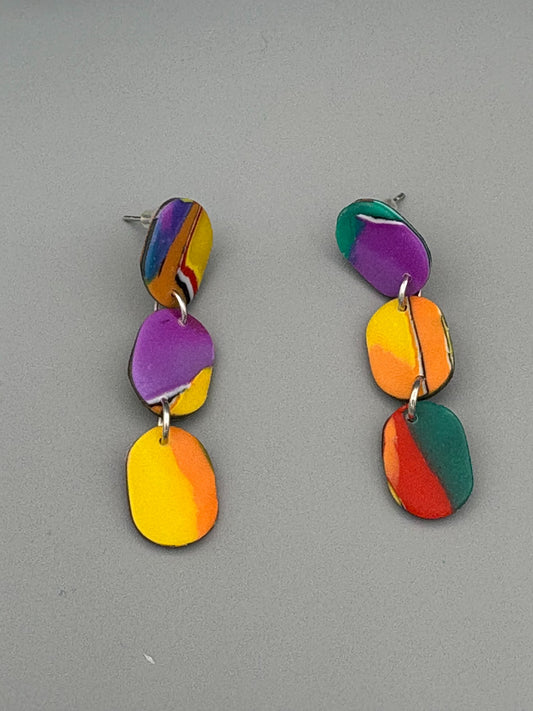Water Colour Triple Oval Dangle Earrings - handcrafted polymer clay earrings by Lakeside Clay