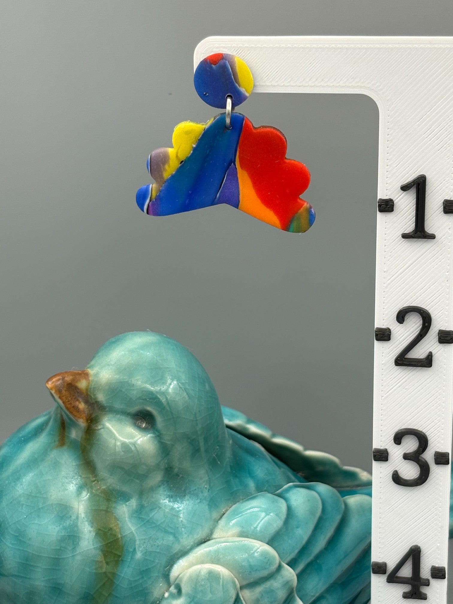 Water Colour Fan Dangle Earrings - handcrafted polymer clay earrings by Lakeside Clay