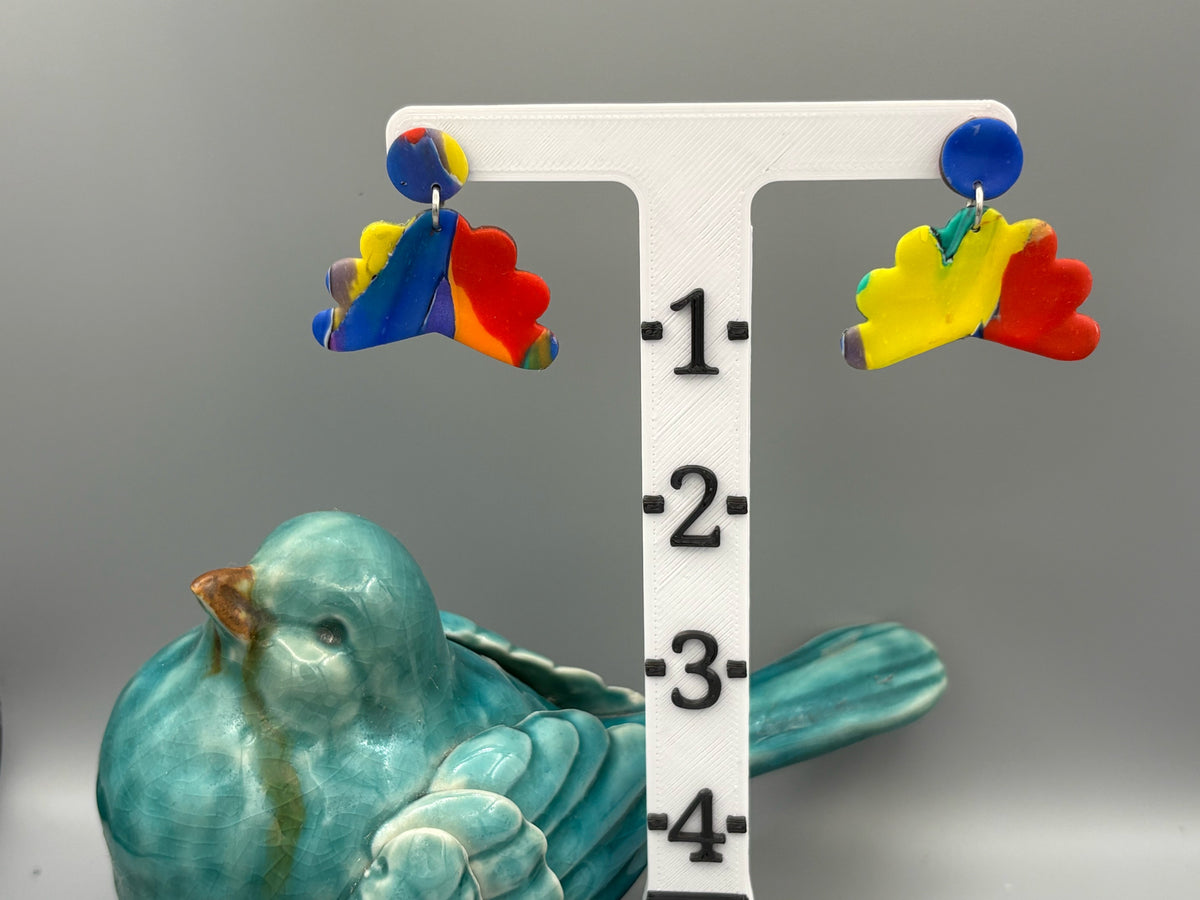 Water Colour Fan Dangle Earrings - handcrafted polymer clay earrings by Lakeside Clay