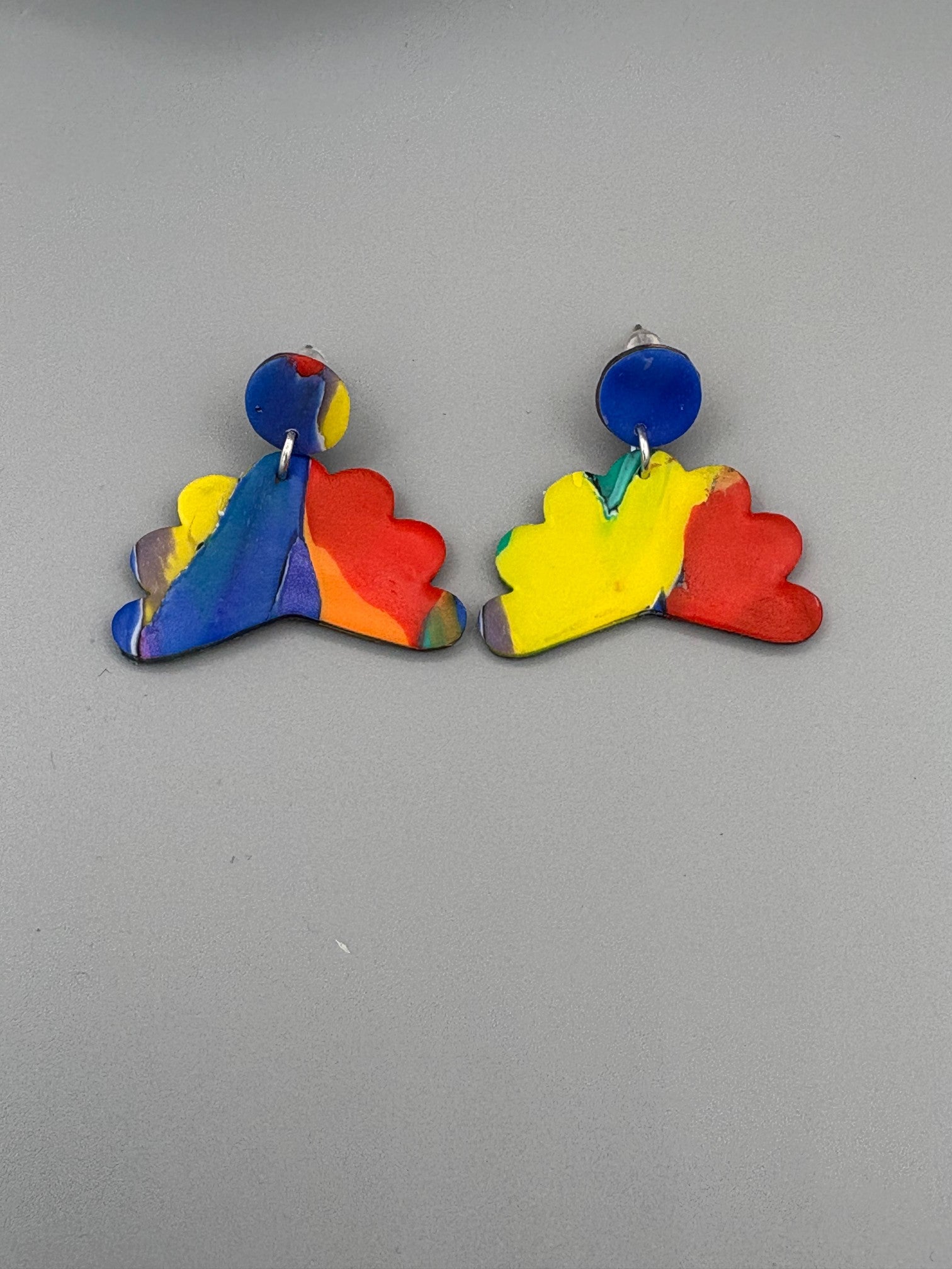 Water Colour Fan Dangle Earrings - handcrafted polymer clay earrings by Lakeside Clay