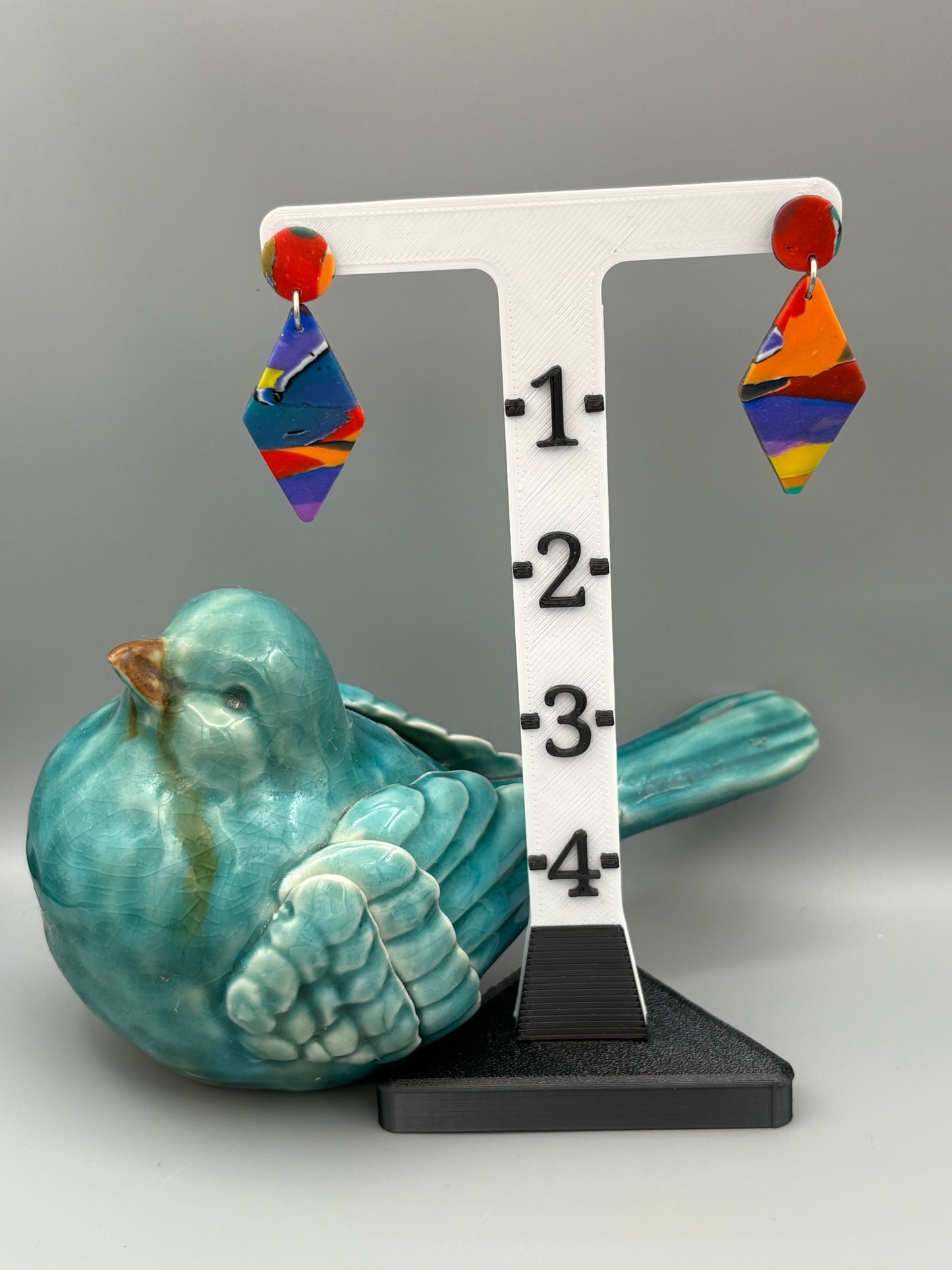 Water Colour Diamond Dangle Earrings - handcrafted polymer clay earrings by Lakeside Clay