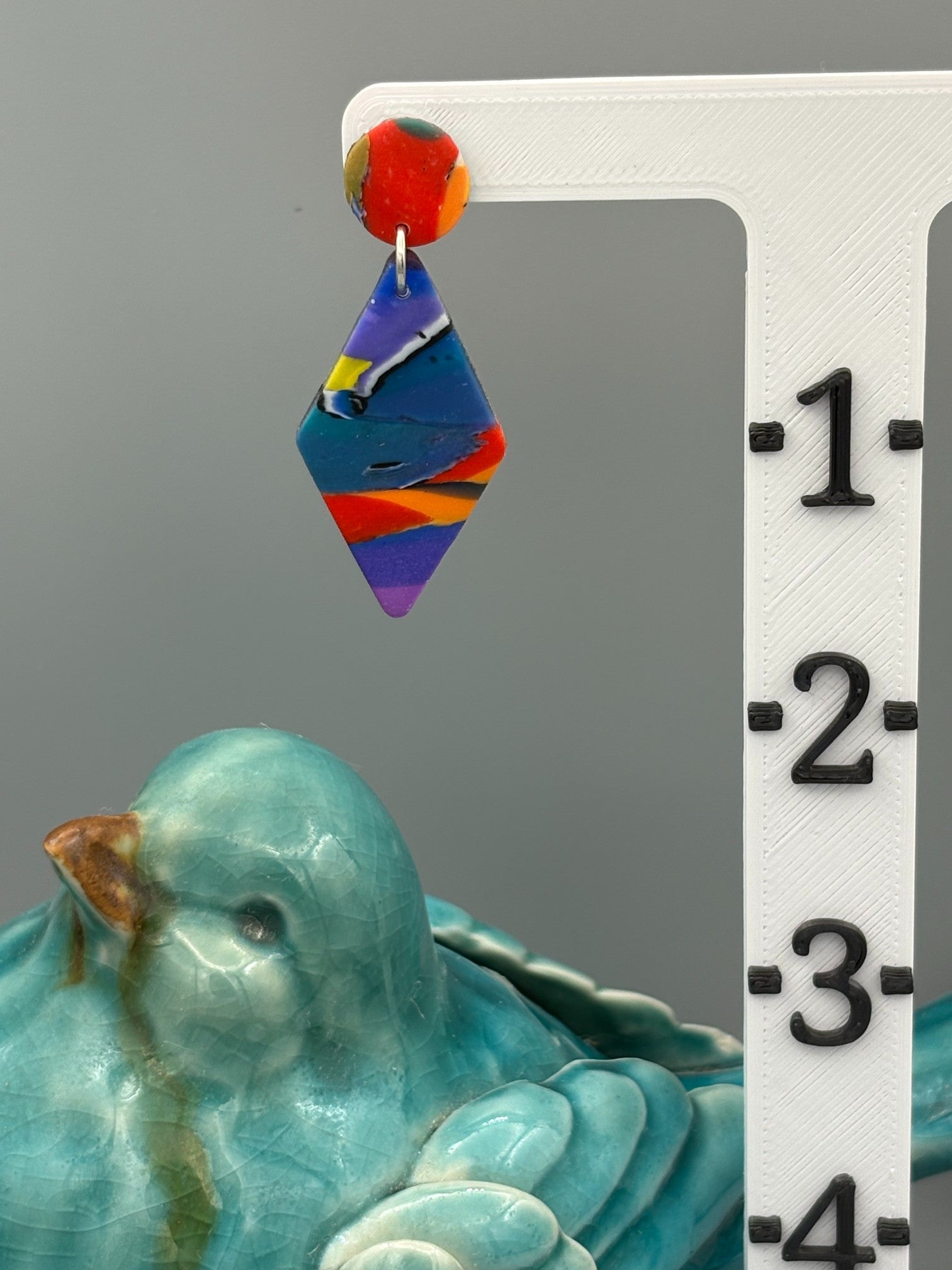 Water Colour Diamond Dangle Earrings - handcrafted polymer clay earrings by Lakeside Clay