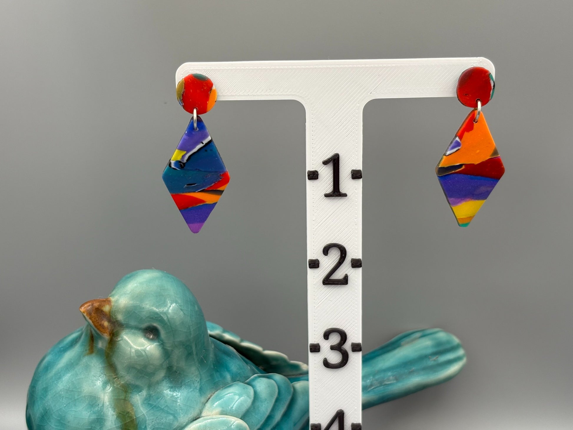 Water Colour Diamond Dangle Earrings - handcrafted polymer clay earrings by Lakeside Clay