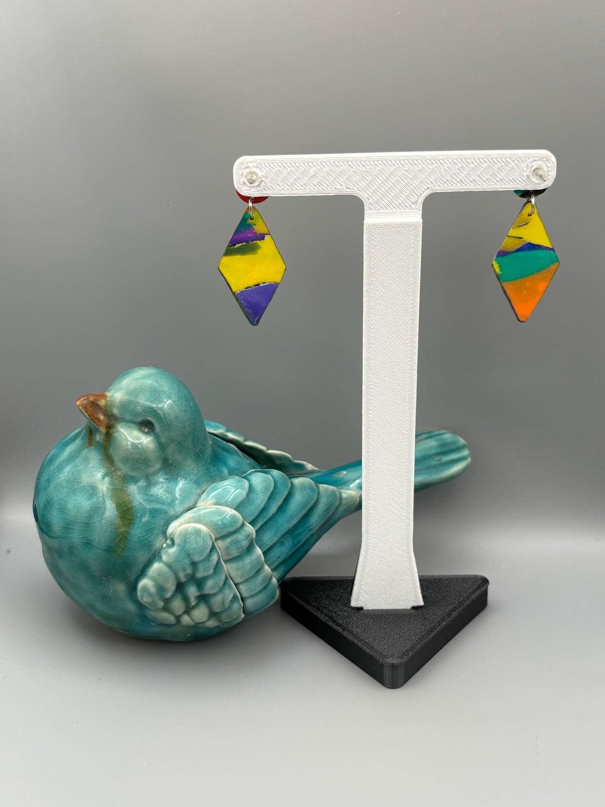 Water Colour Diamond Dangle Earrings - handcrafted polymer clay earrings by Lakeside Clay