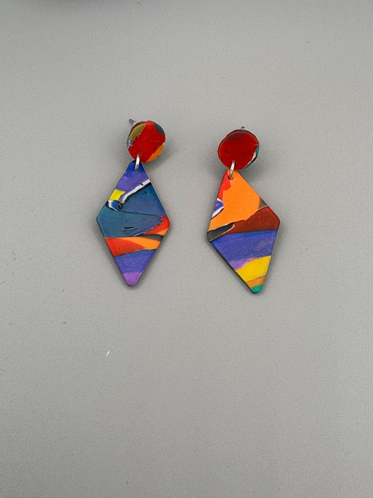 Water Colour Diamond Dangle Earrings - handcrafted polymer clay earrings by Lakeside Clay