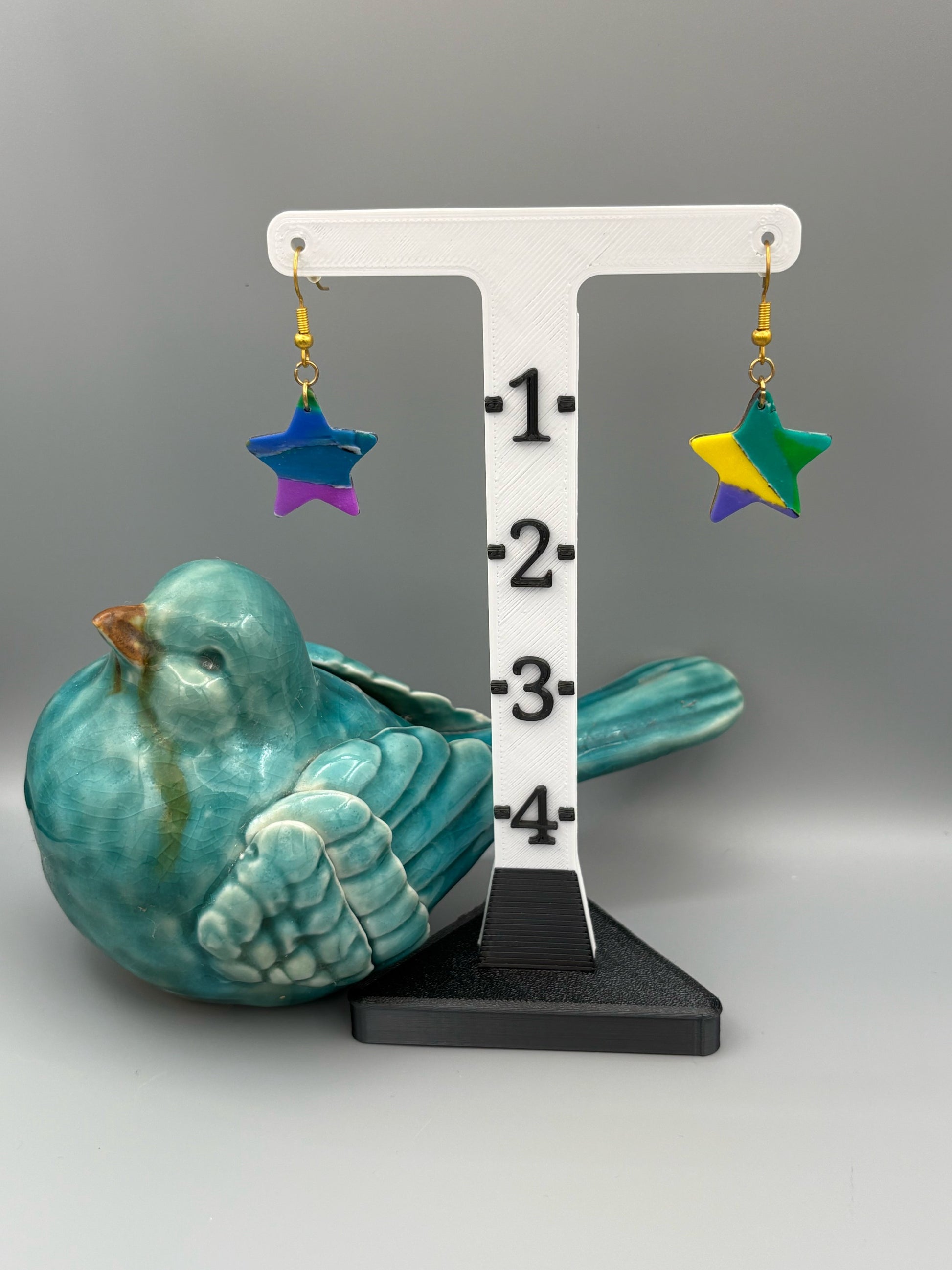 Water Colour Star Dangle Earrings - handcrafted polymer clay earrings by Lakeside Clay