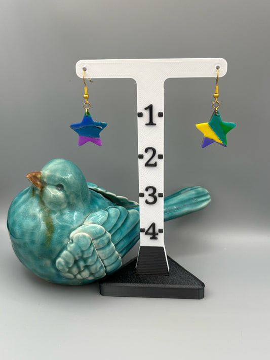 Water Colour Star Dangle Earrings - handcrafted polymer clay earrings by Lakeside Clay