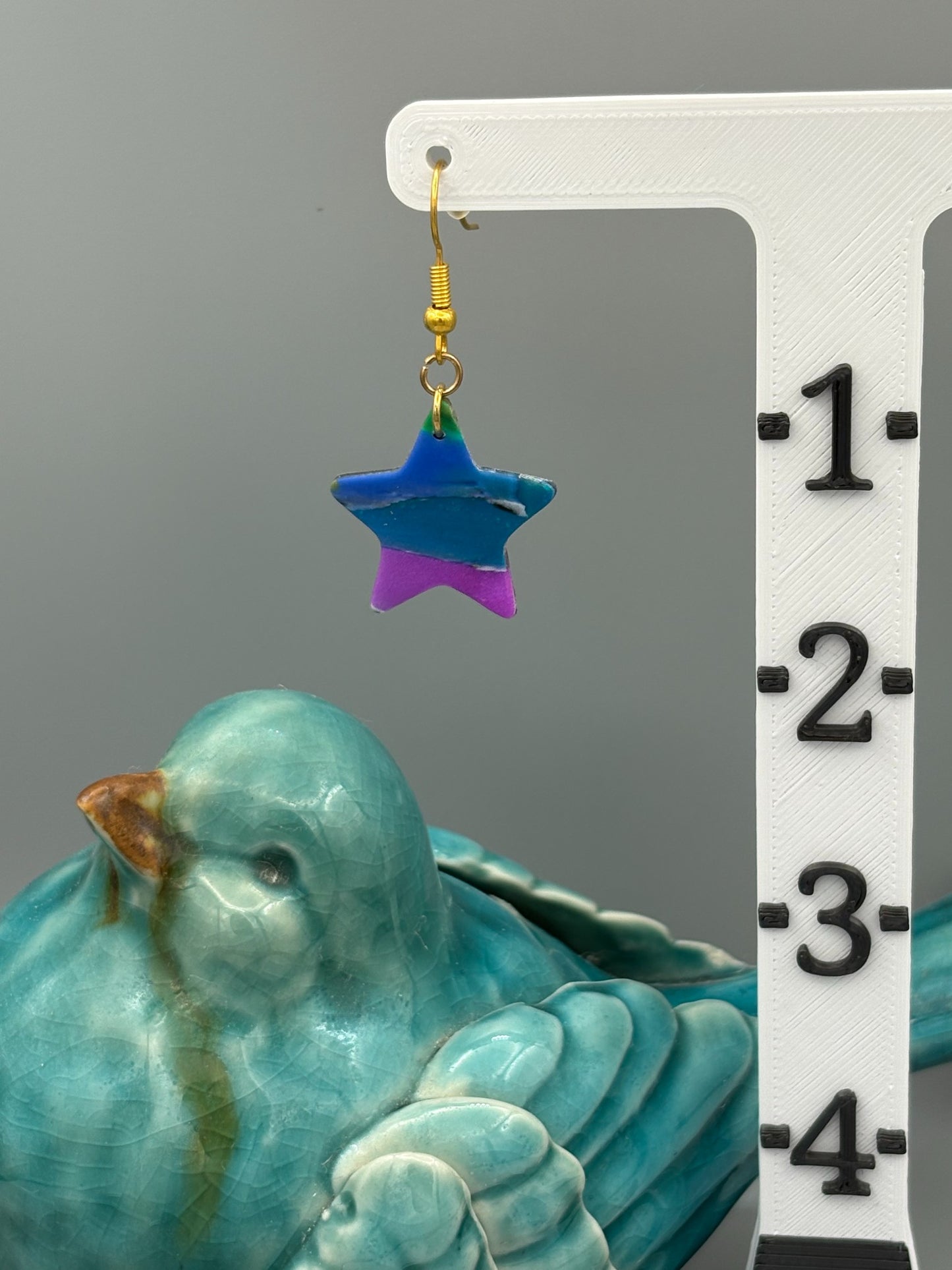 Water Colour Star Dangle Earrings - handcrafted polymer clay earrings by Lakeside Clay
