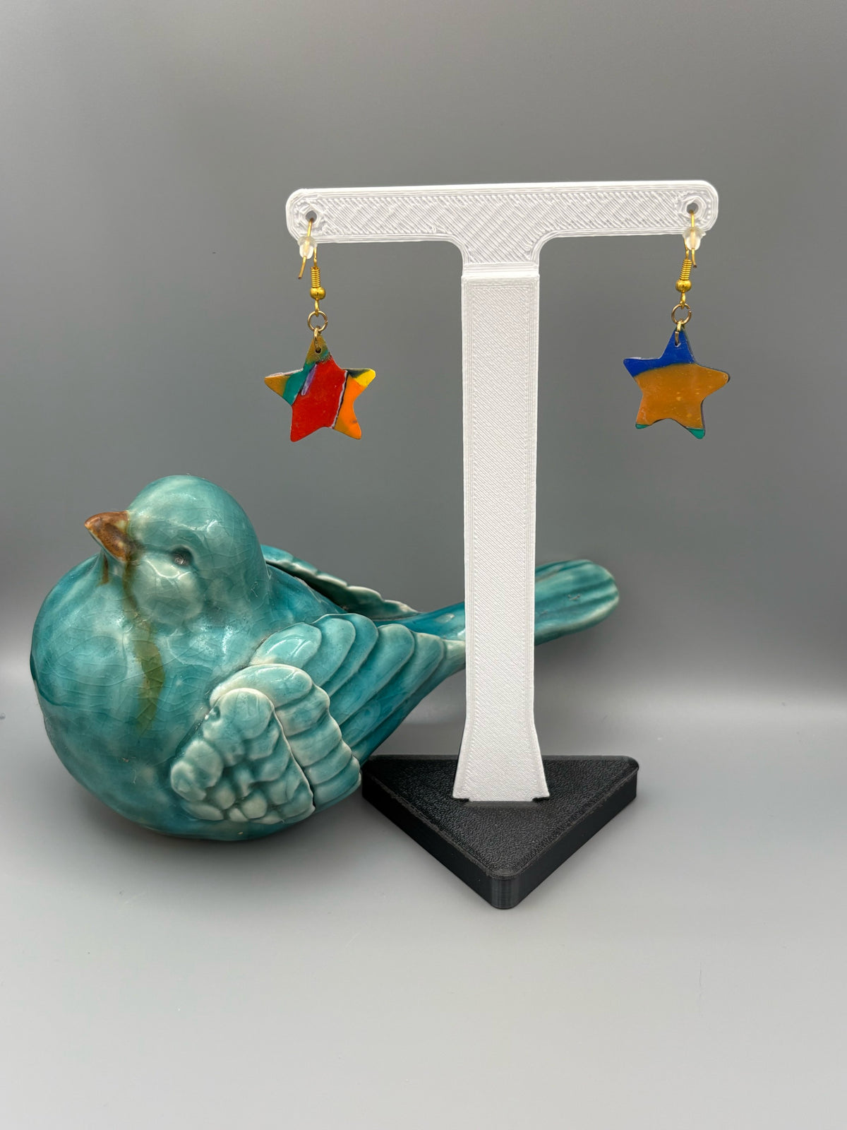 Water Colour Star Dangle Earrings - handcrafted polymer clay earrings by Lakeside Clay