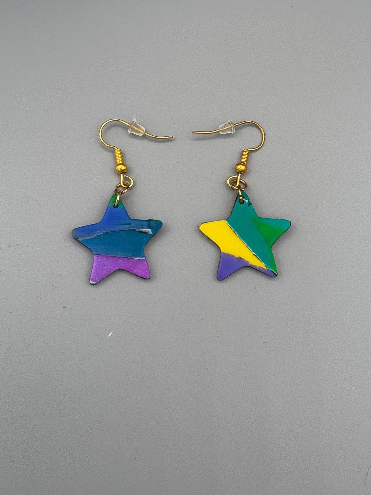 Water Colour Star Dangle Earrings - handcrafted polymer clay earrings by Lakeside Clay