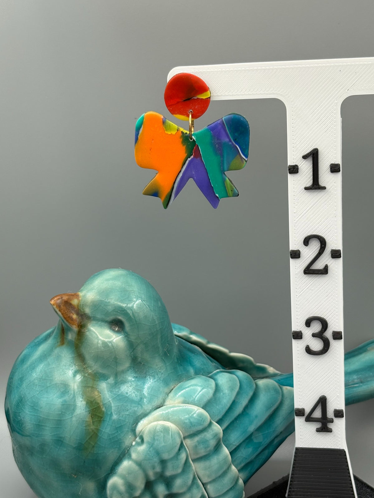 Water Colour Bow Dangle Earrings - handcrafted polymer clay earrings by Lakeside Clay