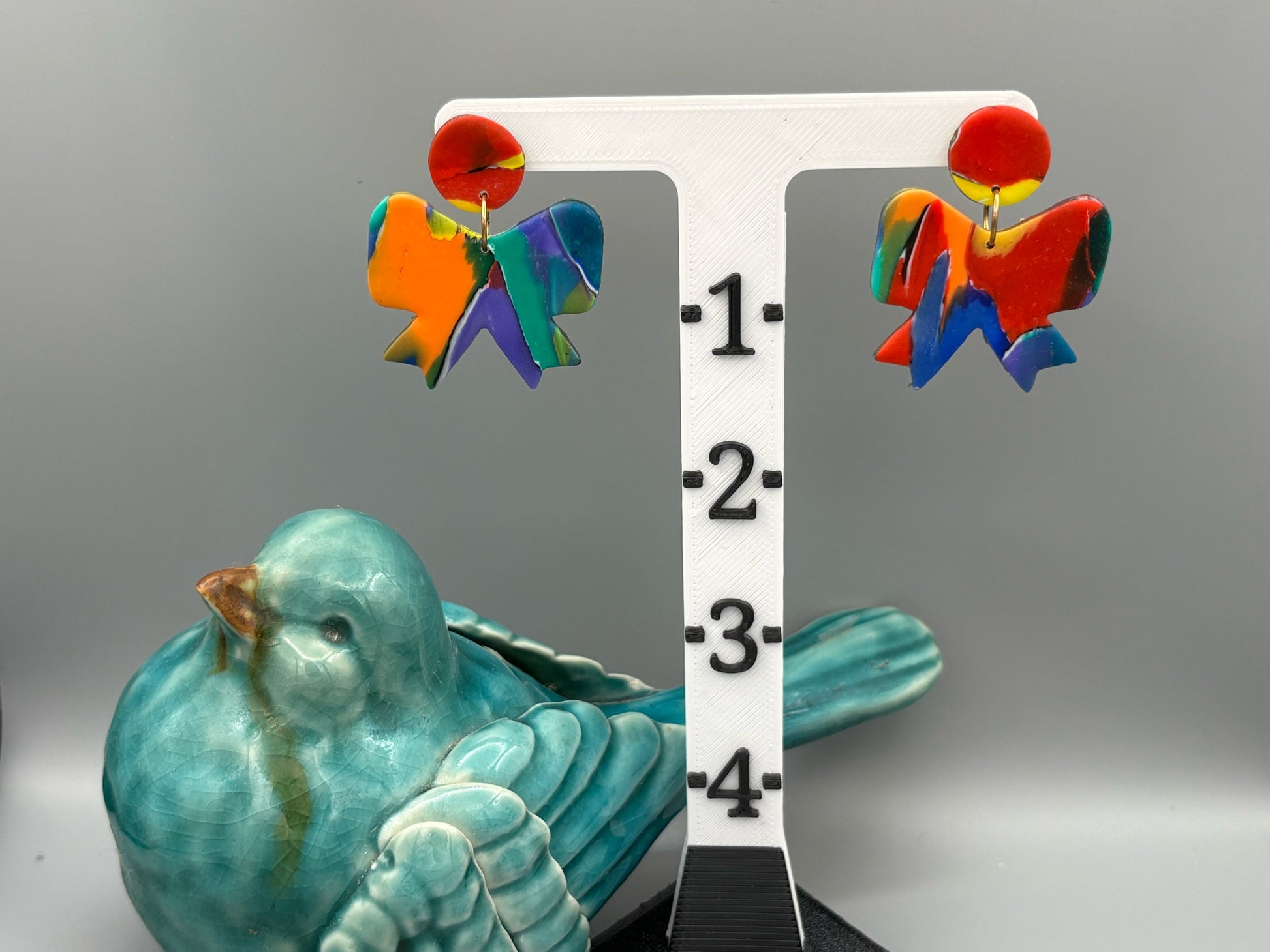Water Colour Bow Dangle Earrings - handcrafted polymer clay earrings by Lakeside Clay