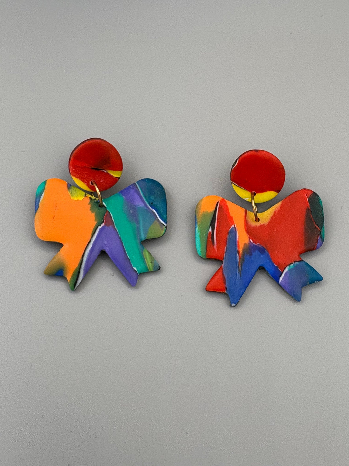 Water Colour Bow Dangle Earrings - handcrafted polymer clay earrings by Lakeside Clay