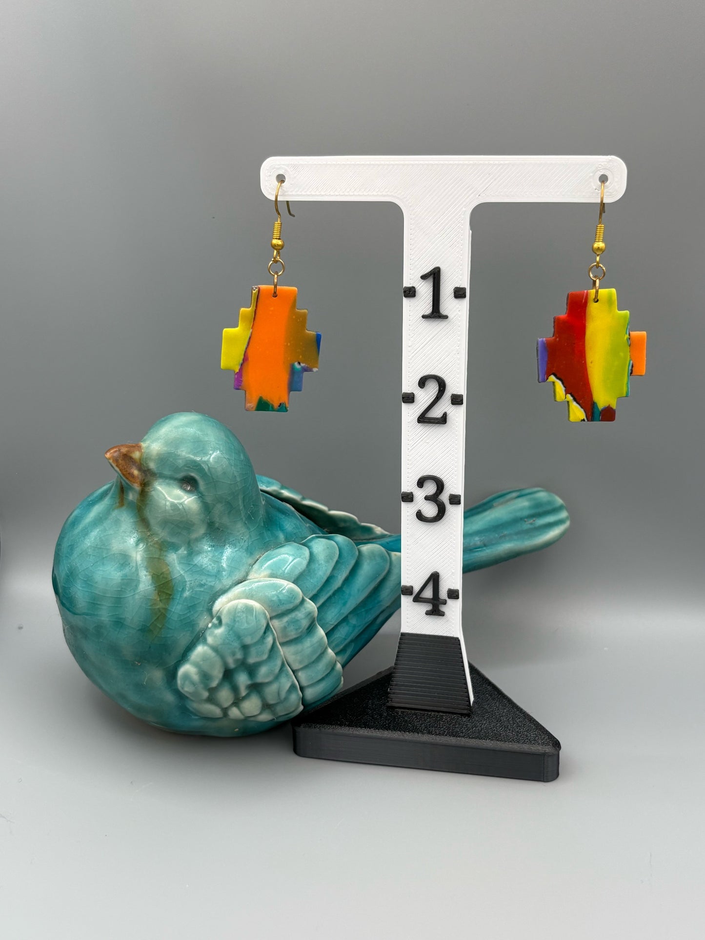 Water Colour Geometric Dangle Earrings - handcrafted polymer clay earrings by Lakeside Clay