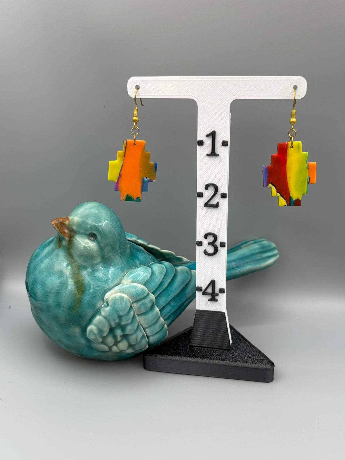 Water Colour Geometric Dangle Earrings - handcrafted polymer clay earrings by Lakeside Clay