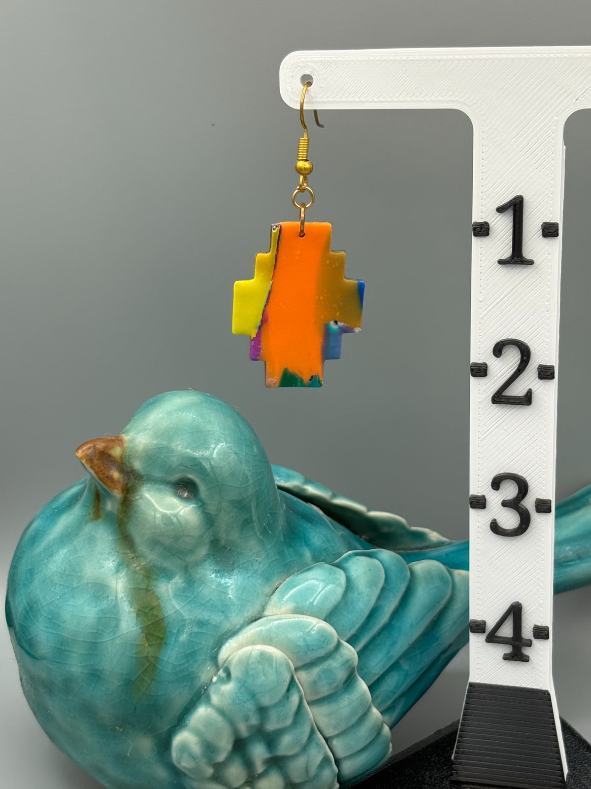 Water Colour Geometric Dangle Earrings - handcrafted polymer clay earrings by Lakeside Clay