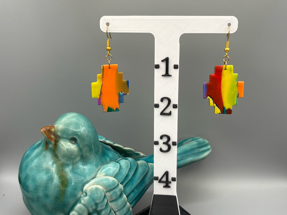 Water Colour Geometric Dangle Earrings - handcrafted polymer clay earrings by Lakeside Clay