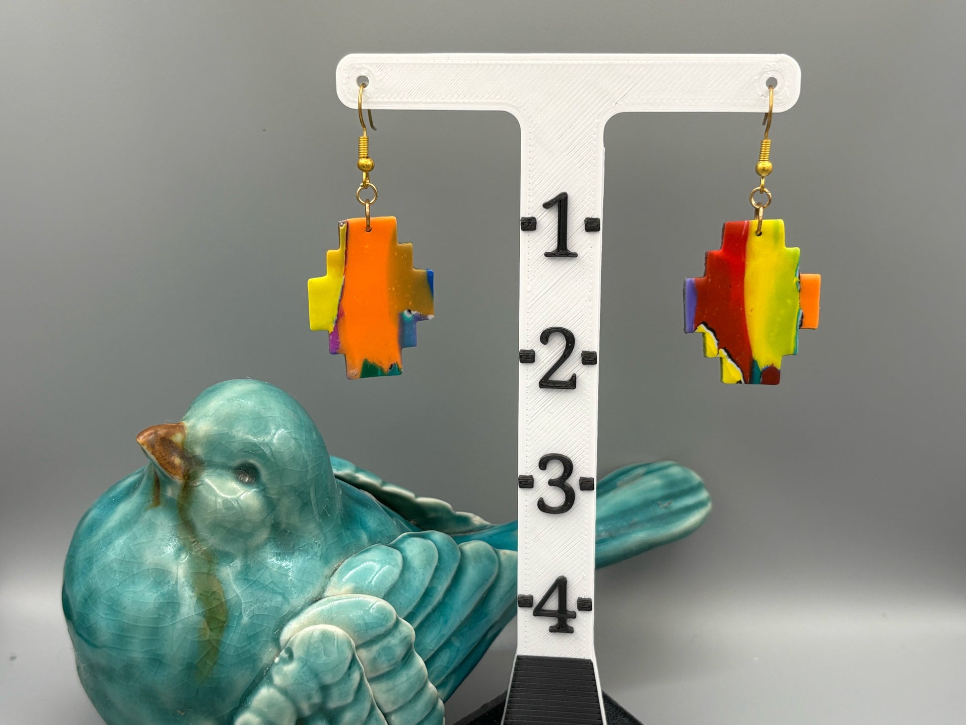 Water Colour Geometric Dangle Earrings - handcrafted polymer clay earrings by Lakeside Clay