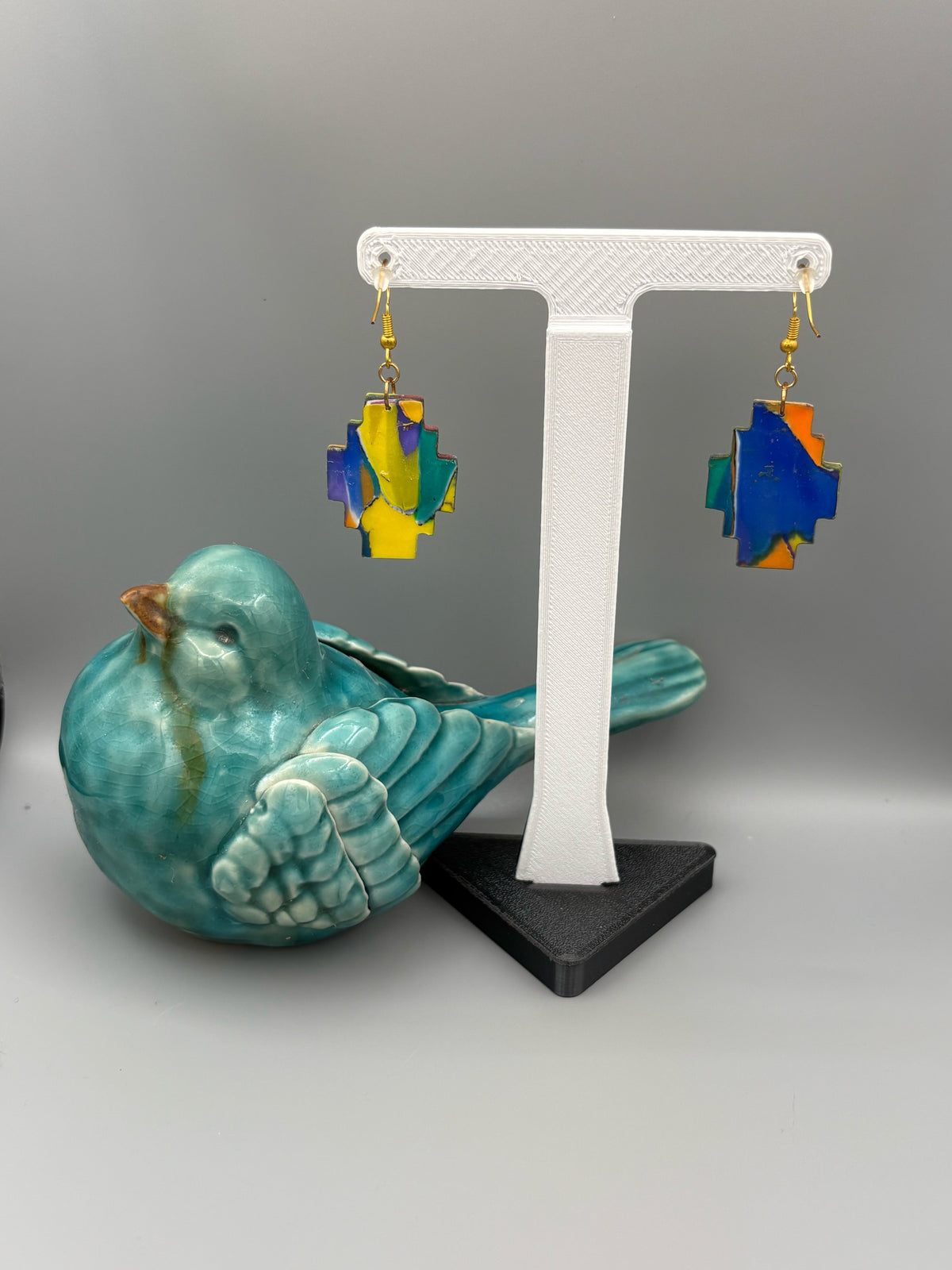 Water Colour Geometric Dangle Earrings - handcrafted polymer clay earrings by Lakeside Clay