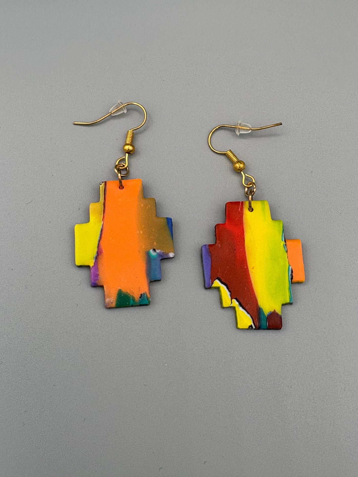 Water Colour Geometric Dangle Earrings - handcrafted polymer clay earrings by Lakeside Clay