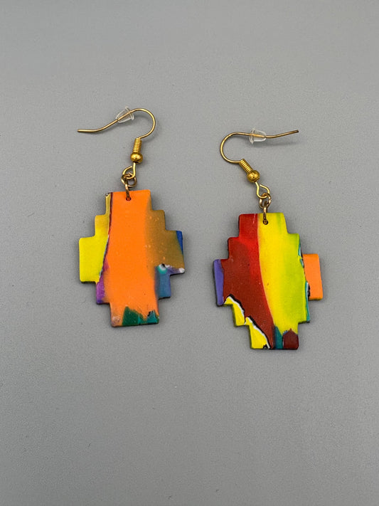 Water Colour Geometric Dangle Earrings - handcrafted polymer clay earrings by Lakeside Clay