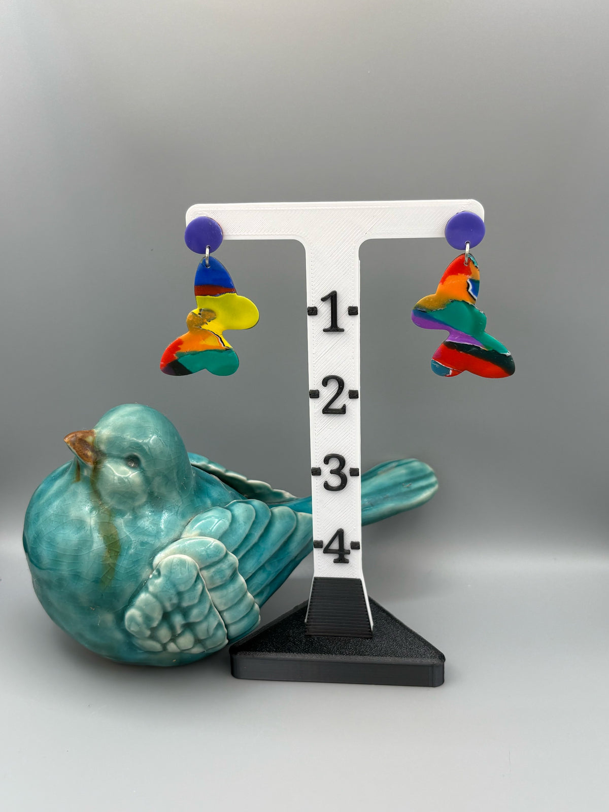 Water Colour Butterfly Dangle Earrings - handcrafted polymer clay earrings by Lakeside Clay