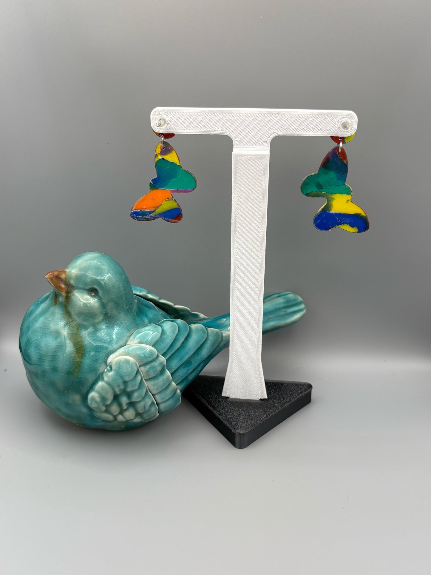 Water Colour Butterfly Dangle Earrings - handcrafted polymer clay earrings by Lakeside Clay