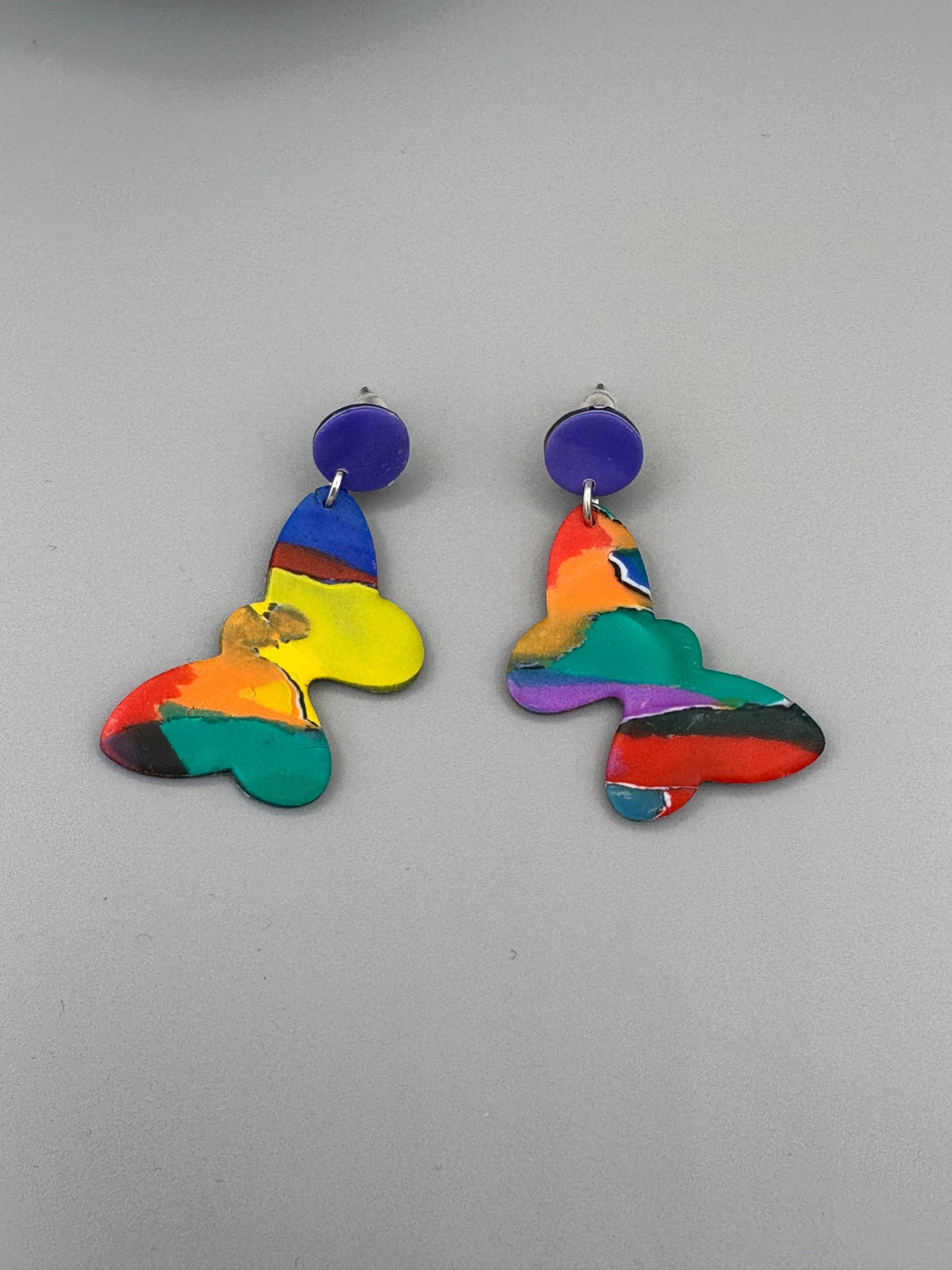 Water Colour Butterfly Dangle Earrings - handcrafted polymer clay earrings by Lakeside Clay