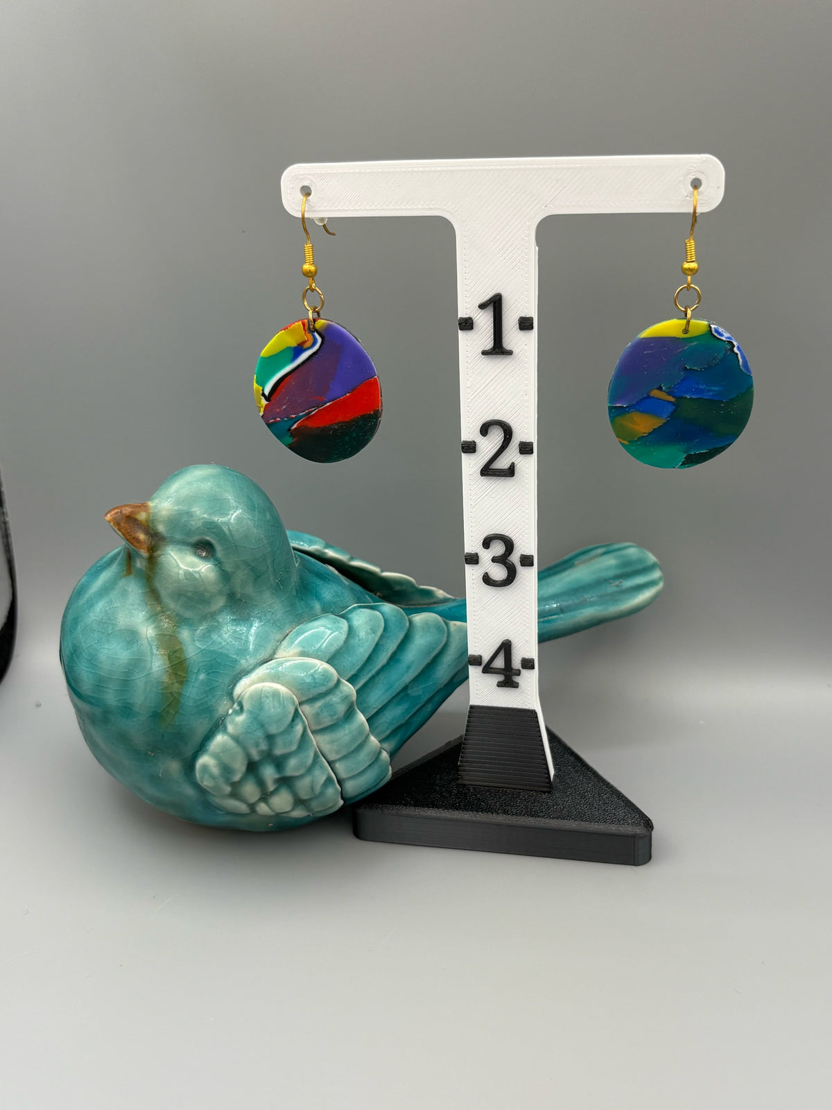 Water Colour Circle Dangle Earrings - handcrafted polymer clay earrings by Lakeside Clay
