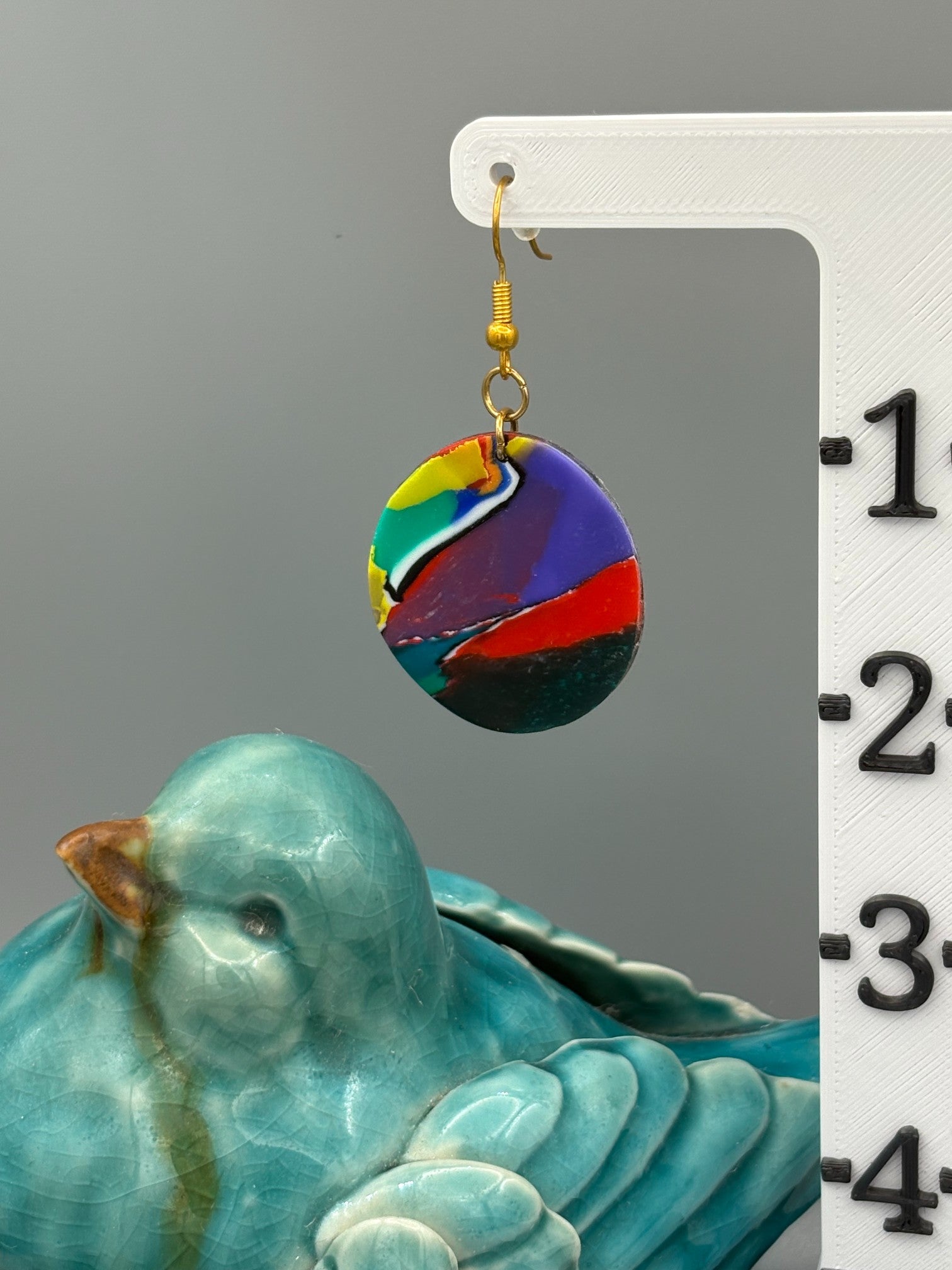 Water Colour Circle Dangle Earrings - handcrafted polymer clay earrings by Lakeside Clay