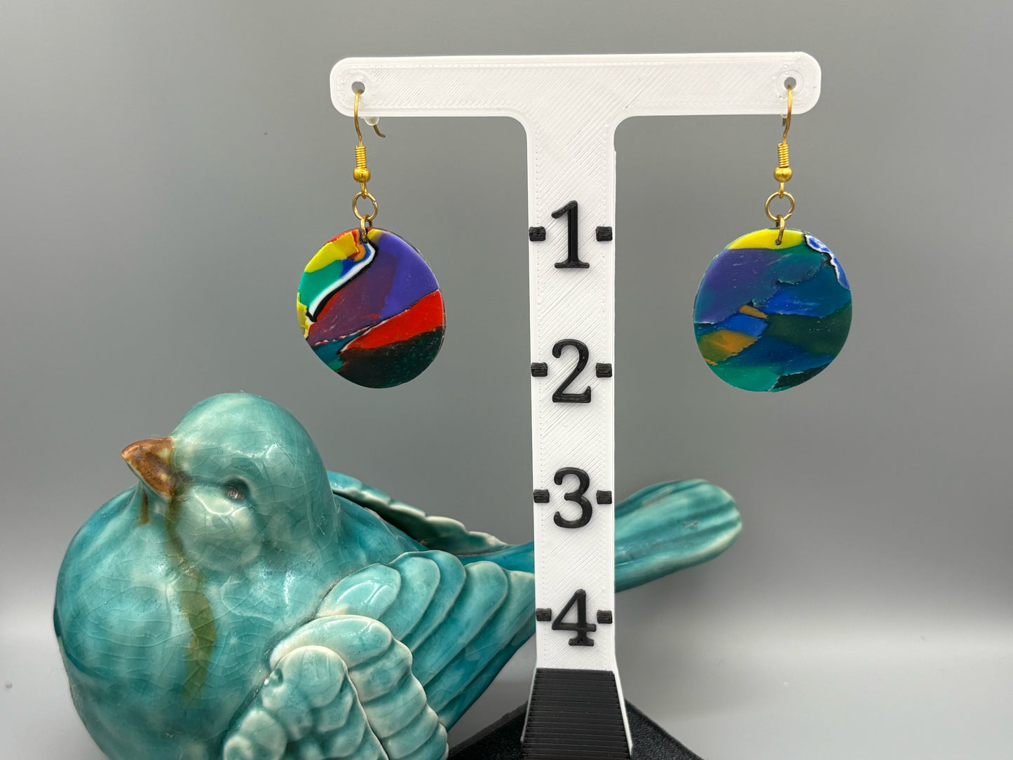 Water Colour Circle Dangle Earrings - handcrafted polymer clay earrings by Lakeside Clay
