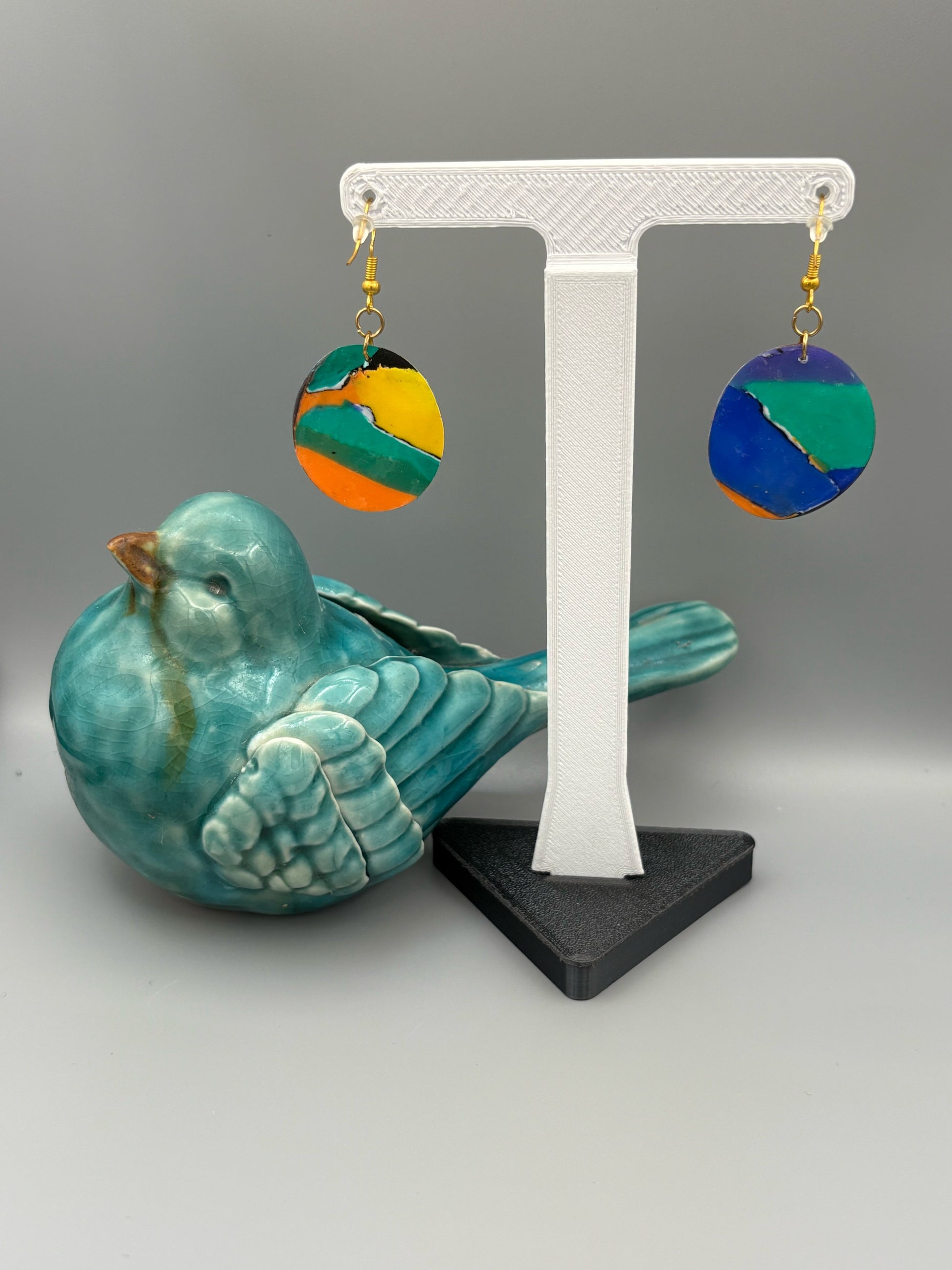 Water Colour Circle Dangle Earrings - handcrafted polymer clay earrings by Lakeside Clay